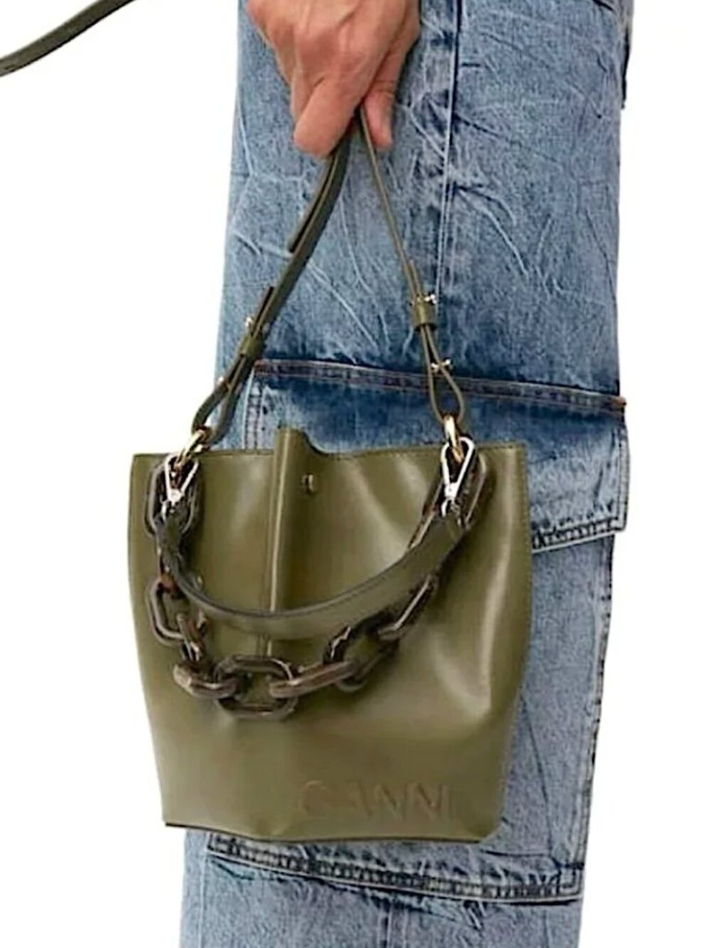 GANNI 3-Way Diamond Bucket Bag Limited Edition Leather Crossbody Shoulder Green